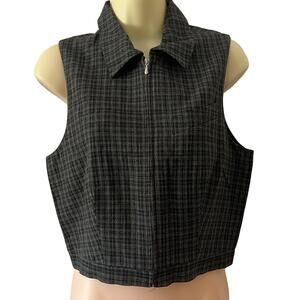 Limited Size S Gray & Black Plaid Zip Front Vest Cropped Lined Y2K
